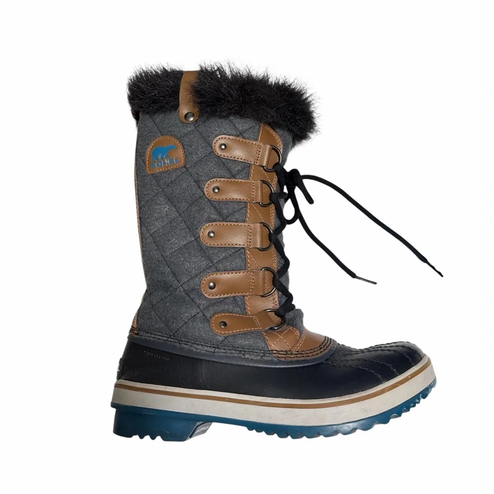 Sorel Tofino II Quilted Felt Waterproof Winter Boots Fur Trim Size 6.5